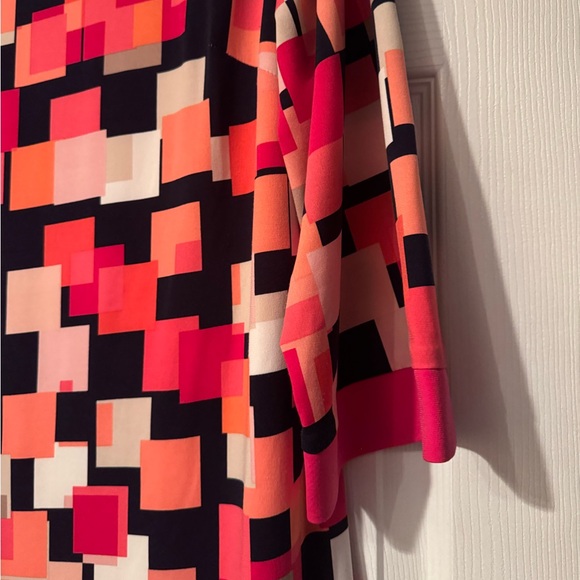 Jessica H Sz 16W Geometric Pattern Pink Navy Coral dress pink trim, fully lined - Picture 4 of 8